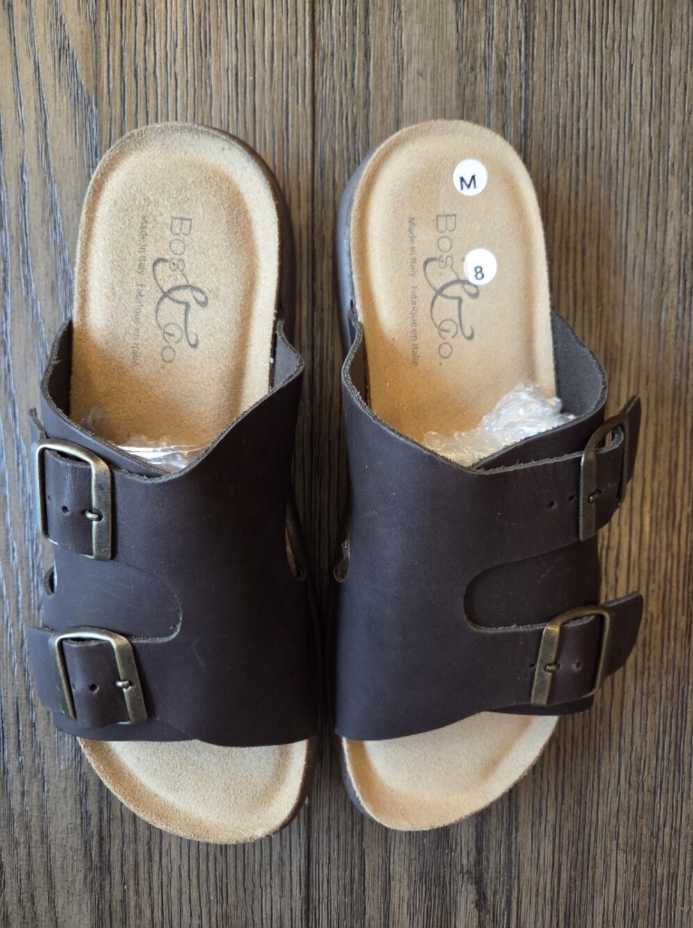Bos. & Co. Men's Double-Buckle Brown Slide Sandals - Picture 2 of 6